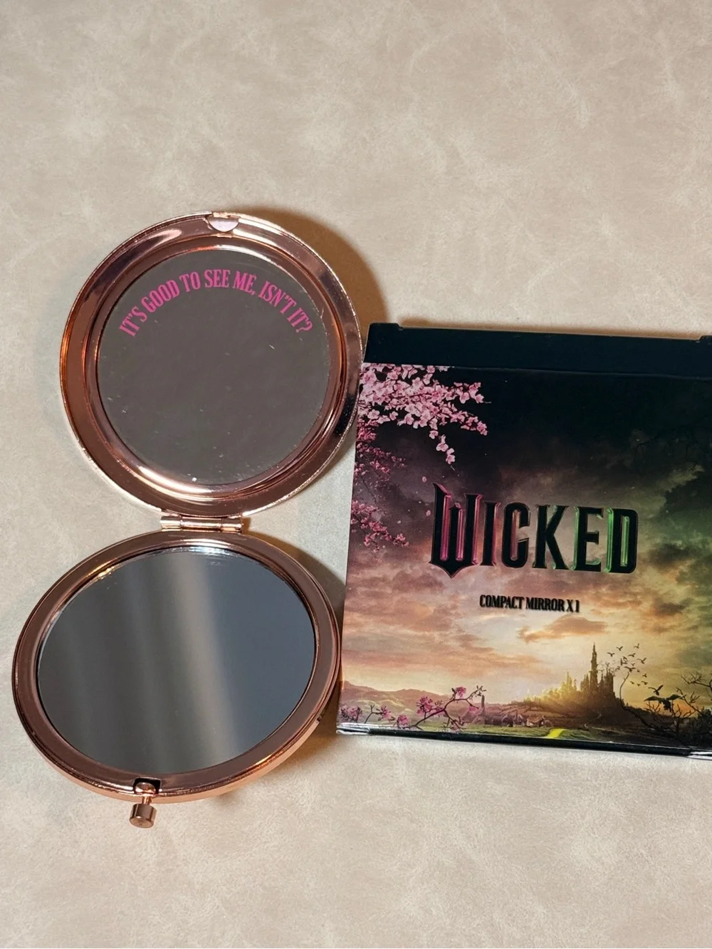 Wicked Compact Mirror with Pink Silhouette - Portable Makeup Accessory